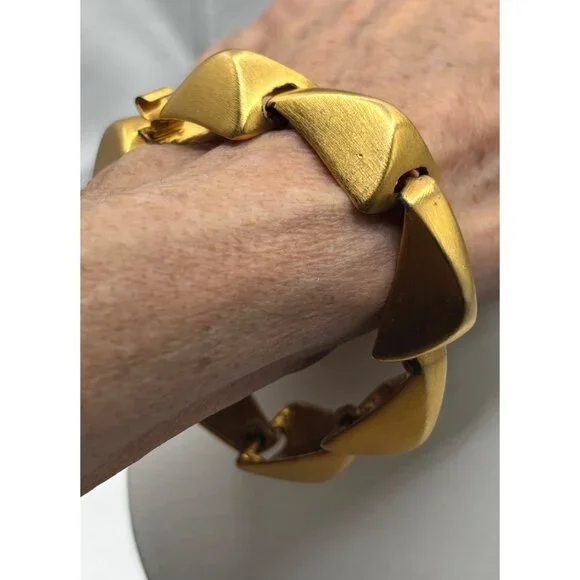 VTG Clara Studio Geometric Link Bracelet Fold-Over Insert Clasp 7" Long OOAK - Picture 10 of 11